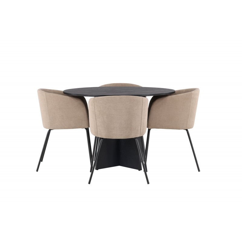 Bootcut Rundt Spisebordssæt  - Beige og Sort