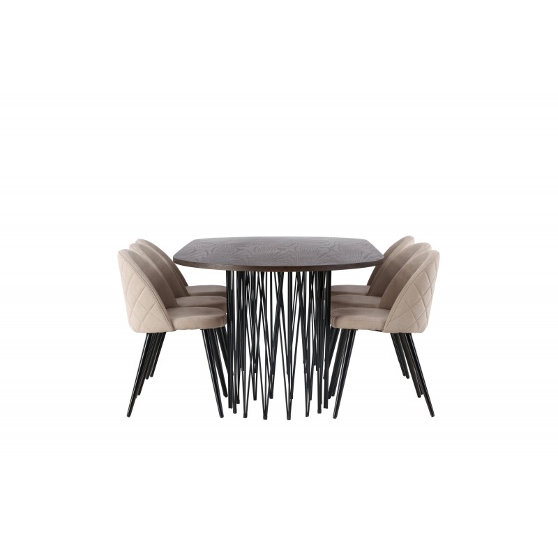 Spisebordssæt Stone med Spisebordsstole i Velvet  - Beige og Mocca