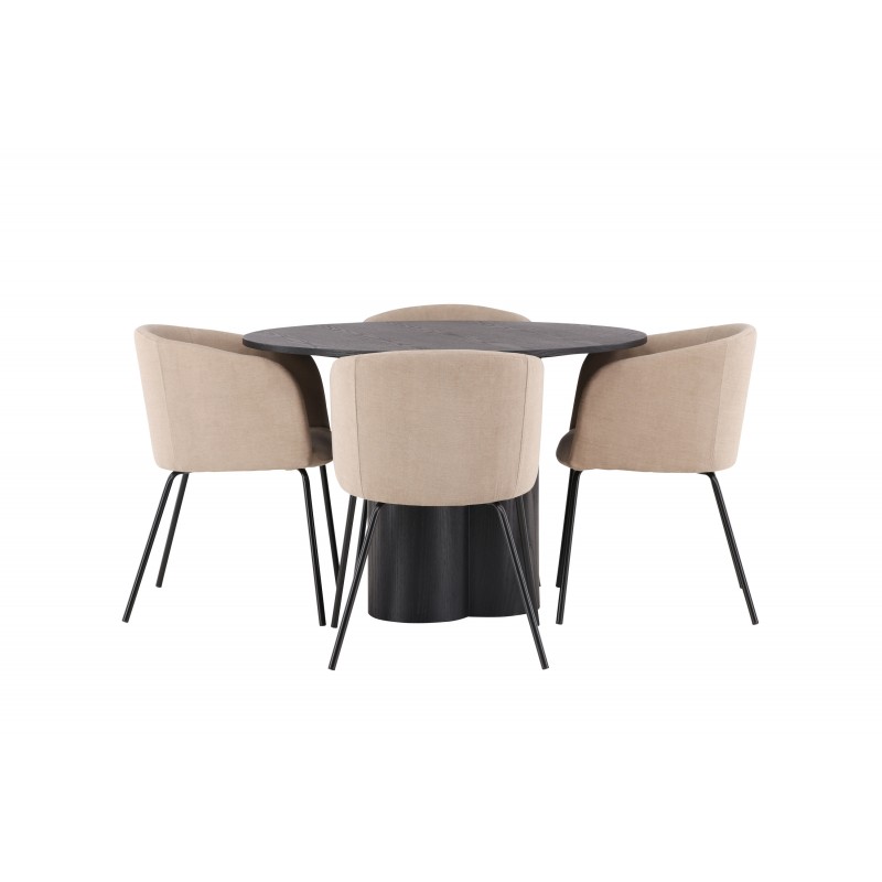 Olivia Rund Spisebordssæt - Beige og Sort