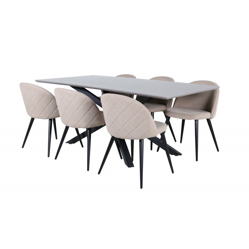 Piazza  Spisebordssæt 180 x 90 - Sort med 6 Velvet Spisebordstole