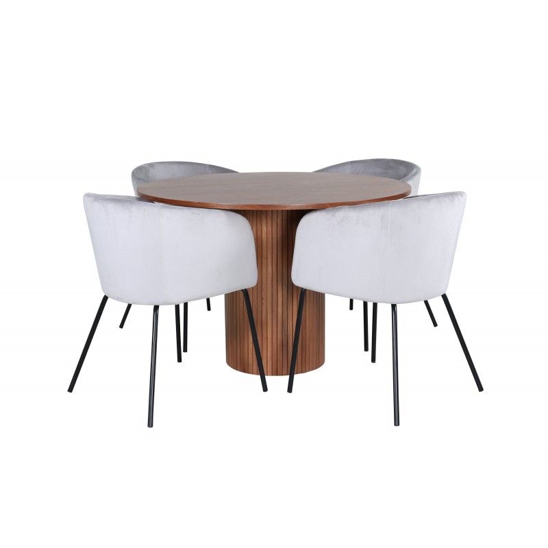 Bianca Rundt Spisebordssæt - Sort, Lysegrå og Natur