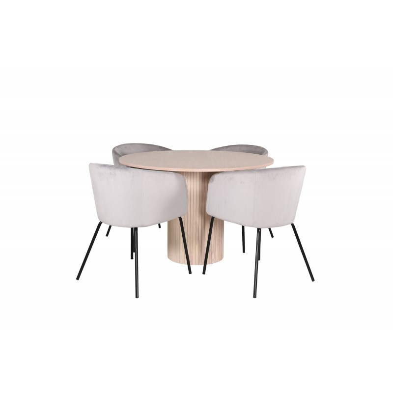 Bianca Rundt Spisebordssæt  - Sort, Lysegrå, Natur og Hvid