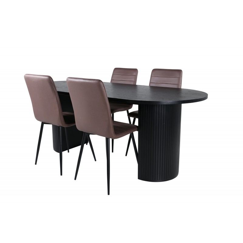 Bianca Oval Spisebordsæt - Sort og Brun billede