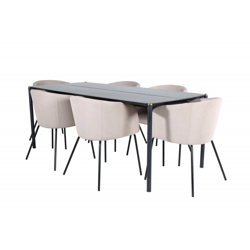Pelle t Spisebordssæt - Beige og Sort