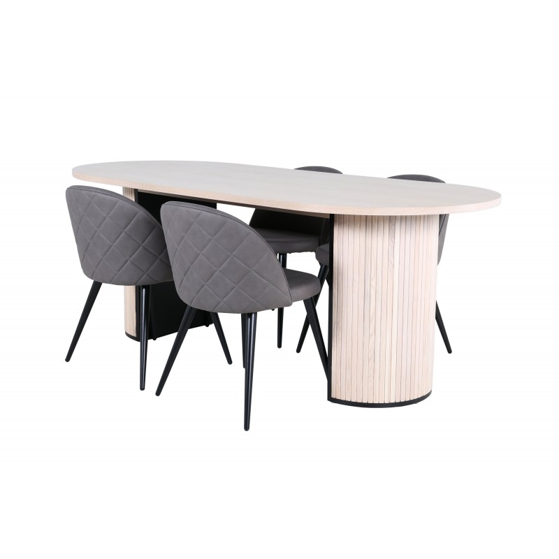 Bianca Ovalt spisebordssæt - Sort, Grå, Natur og Hvid