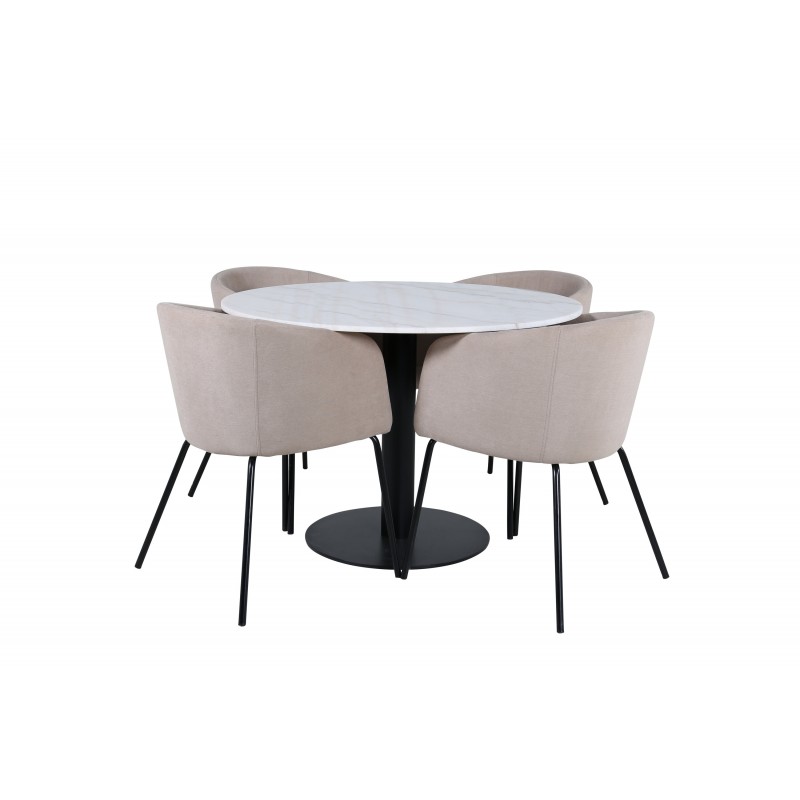 Estelle Rundt Spisebordssæt - Beige, Sort og Hvid