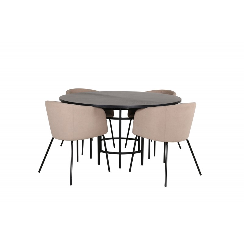 Hjallese Rundt Spisebordssæt - Beige og Sort