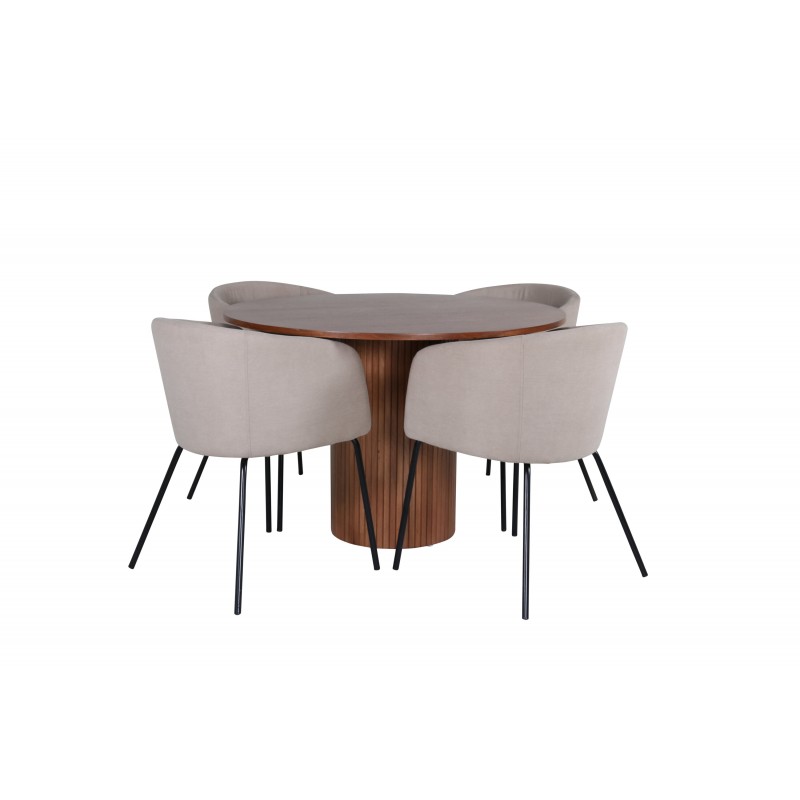 Bianca Rundt Spisebordssæt  - Beige, Sort og Natur