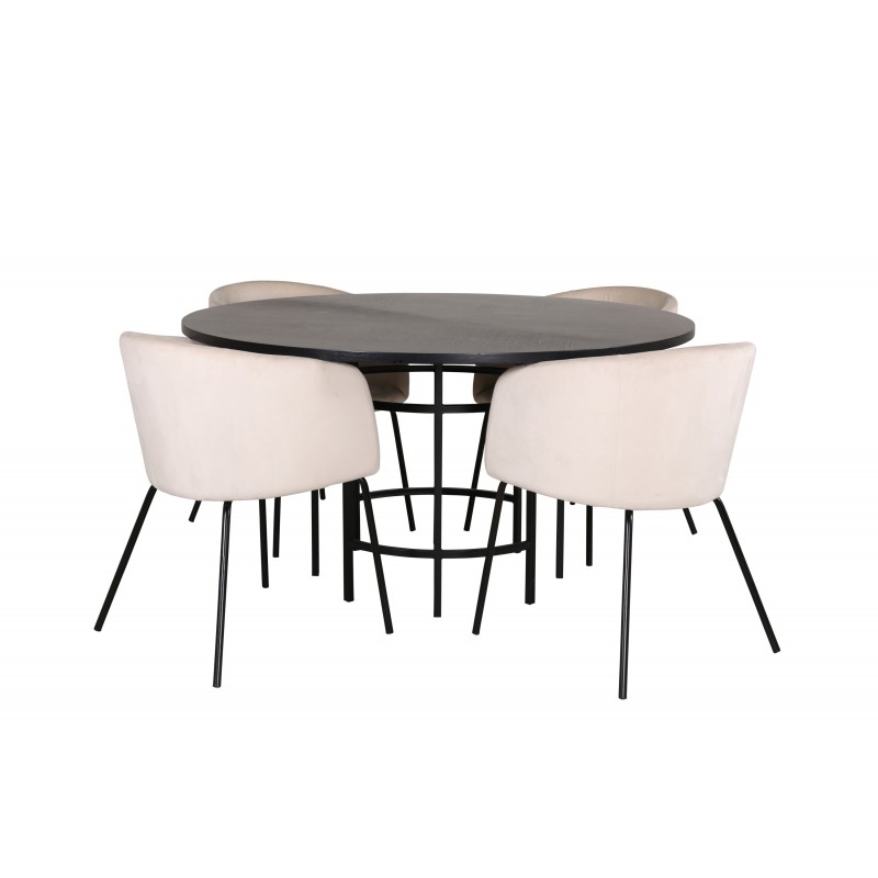 Hjallese Rundt Spisebordssæt  - Beige og Sort