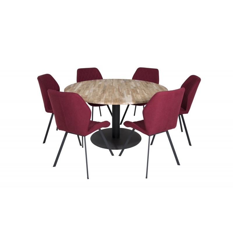 Cirebon Rundt Spisebordssæt - Sort og Natur og Rød