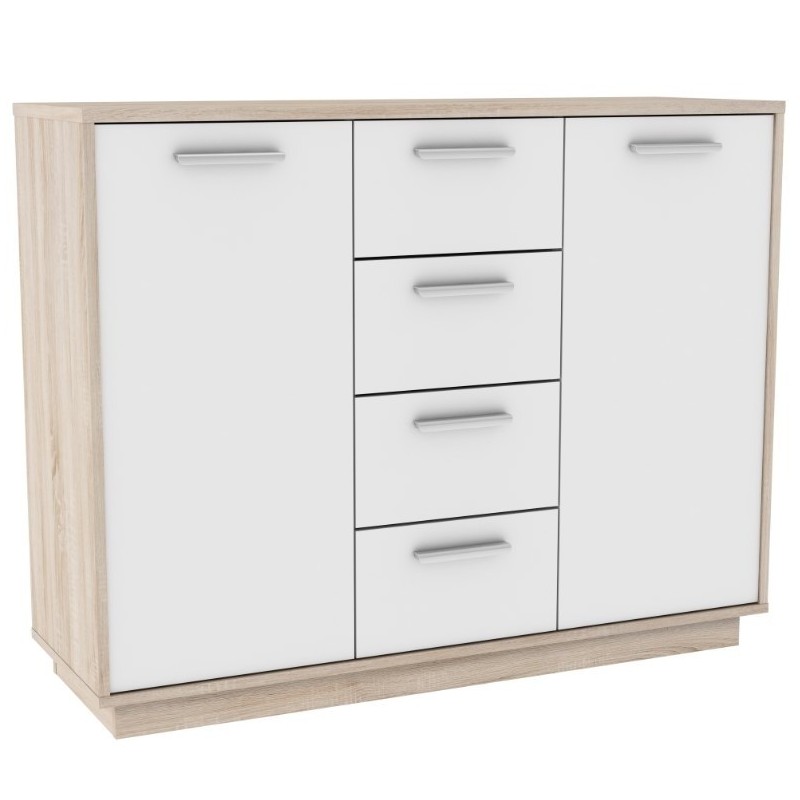 Leonardo skænk m. 2 låger og 4 skuffer 109 cm - Hvid/Eg