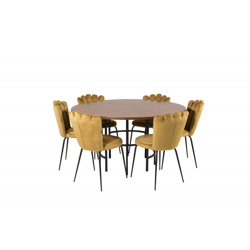 Hjallese Rundt Spisebordssæt  - Sort og Brun og Messing