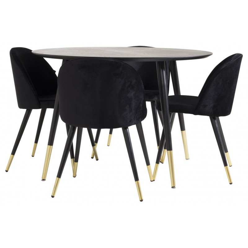 Dipp Rundt Spisebordssæt  - Sort og Messing