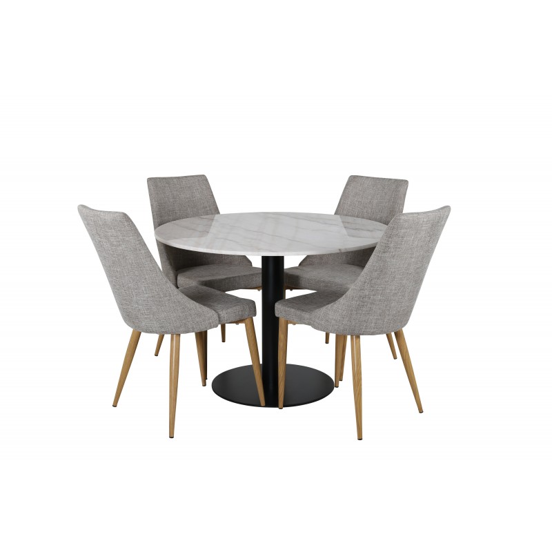 Estelle Rundt Spisebordssæt  - Sort, Grå, Natur og Hvid