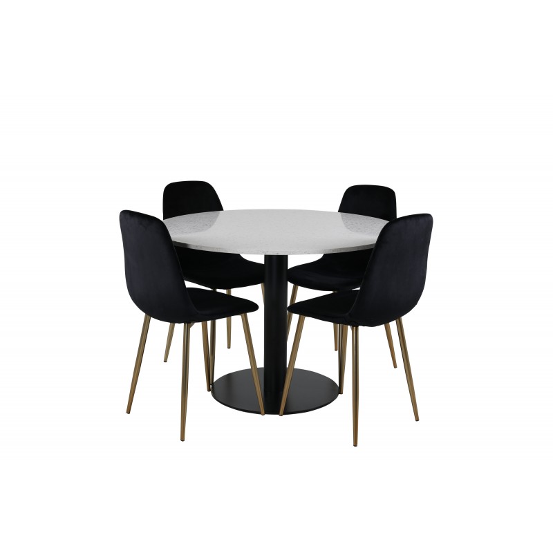 Razzia Rundt Spisebordssæt  - Sort, Messing og Hvid