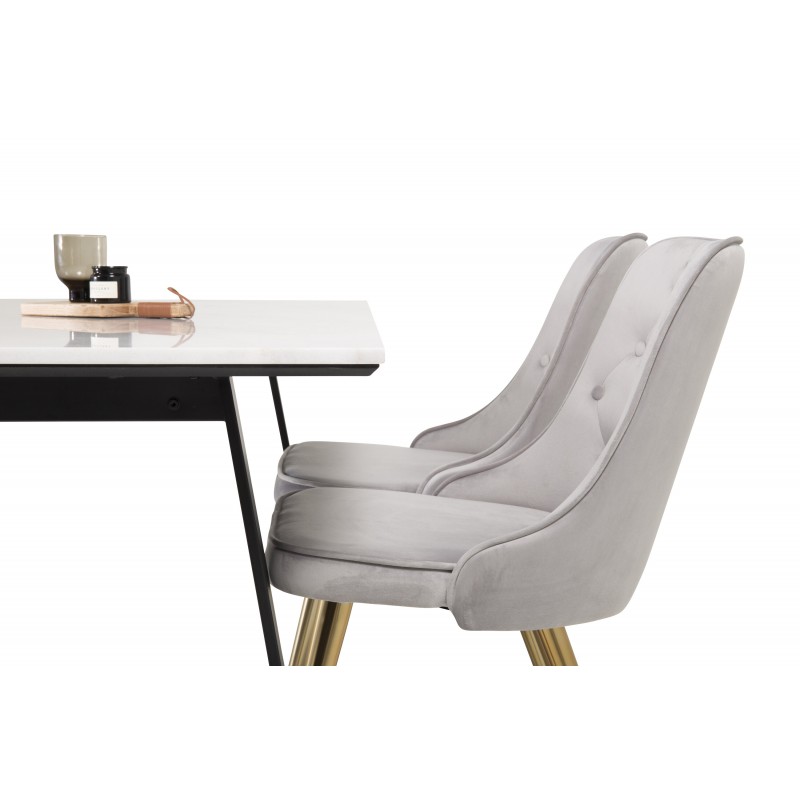 Estelle t Spisebordssæt  - Sort, Messing, Lysegrå og Hvid