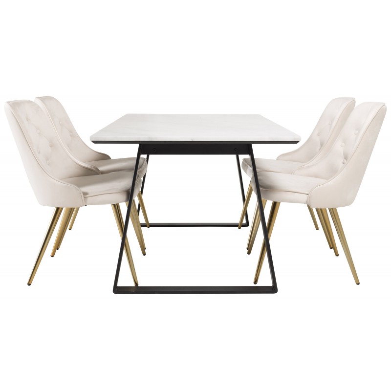 Estelle t Spisebordssæt - Beige, Sort, Messing og Hvid