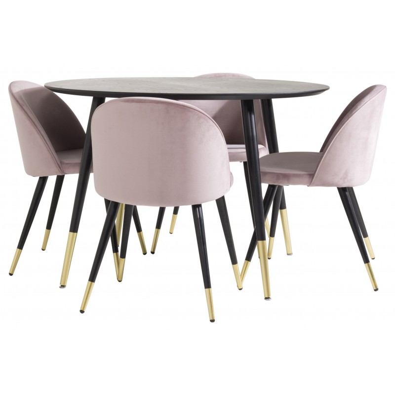 Dipp Rundt Spisebordssæt - Sort og Messing og Pink