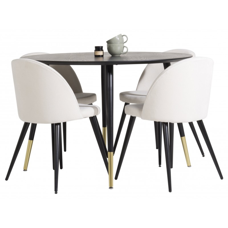 Dipp Rundt Spisebordssæt  - Beige, Sort og Messing