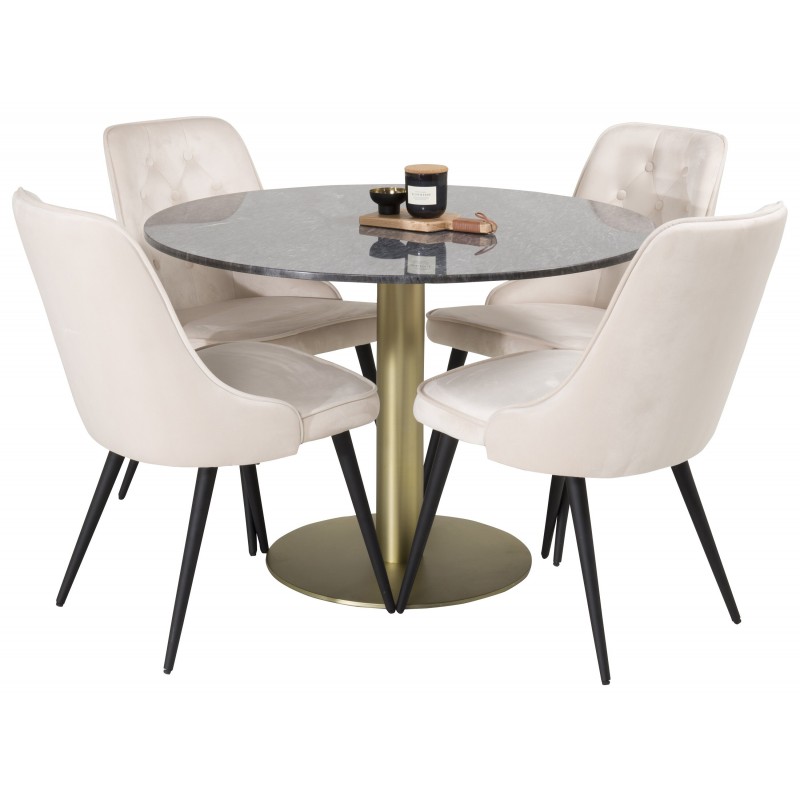 Estelle Rundt Spisebordssæt  - Beige, Sort og Messing billede
