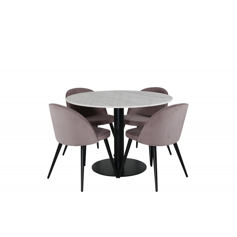 Estelle Rundt Spisebordssæt  - Sort, Pink og Hvid