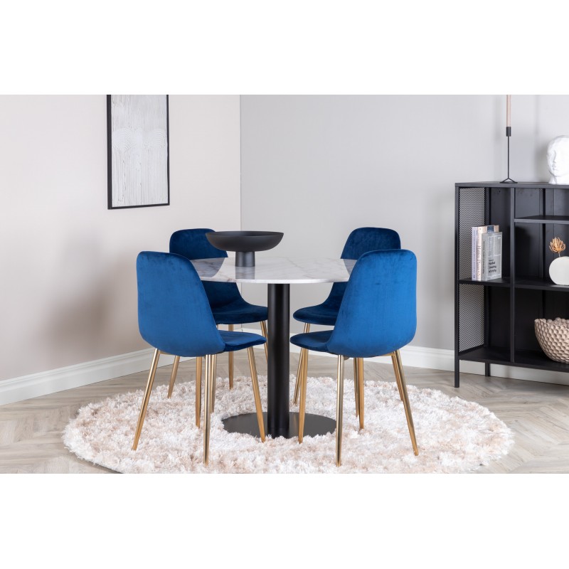 Estelle Rundt Spisebordssæt - Sort, Blå og Hvid billede