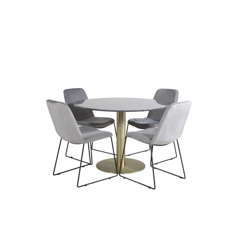 Estelle Rundt Spisebordssæt  - Sort, Messing Grå