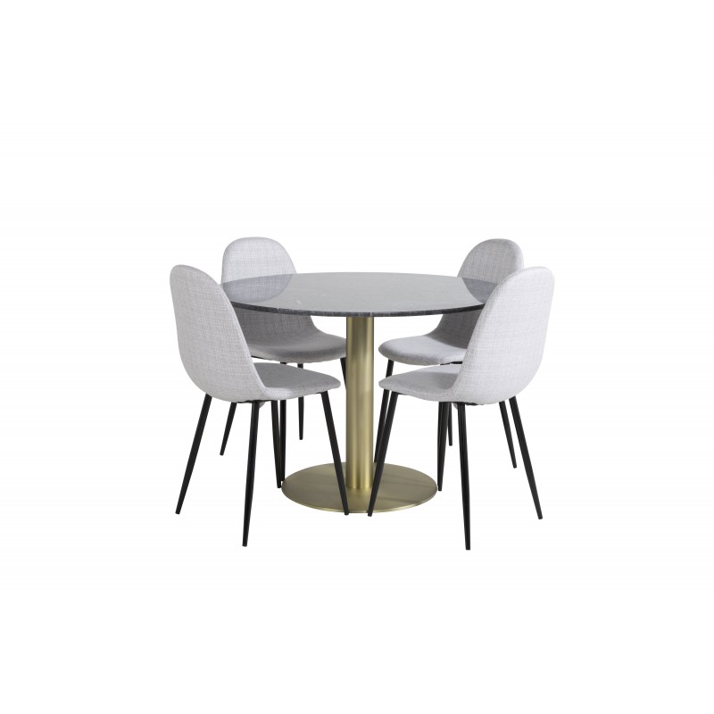 Estelle Rundt Spisebordssæt  - Sort, Messing og Lysegrå billede