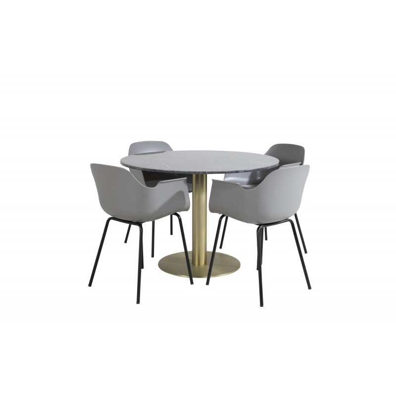 Estelle Rundt Spisebordssæt  - Sort, Messing Grå billede