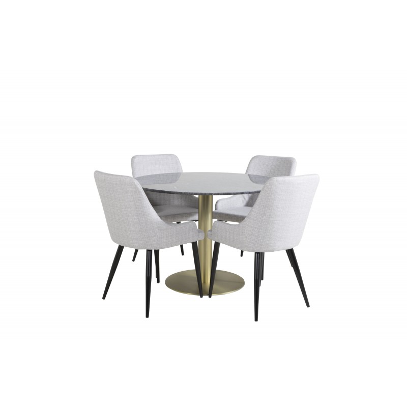 Estelle Rundt Spisebordssæt  - Sort, Messing og Lysegrå billede