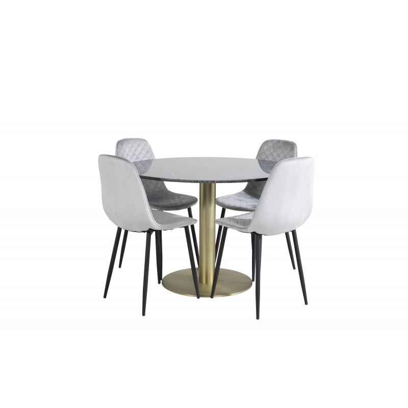 Estelle Rund Spisebordssæt - Sort, Messing Grå billede