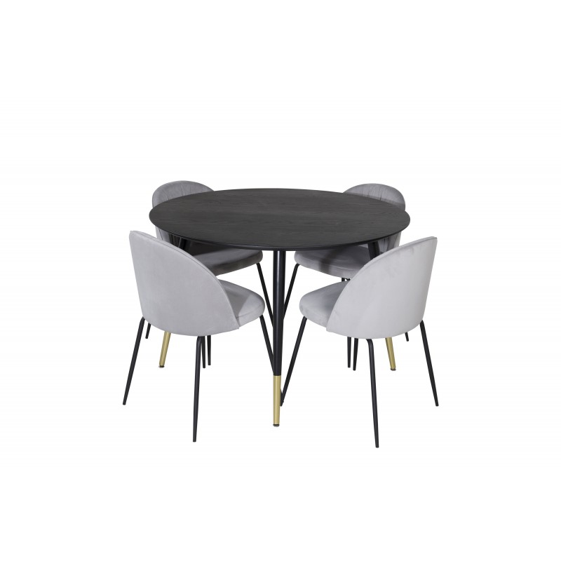Dipp Rundt Spisebordssæt - Sort, Messing Grå billede