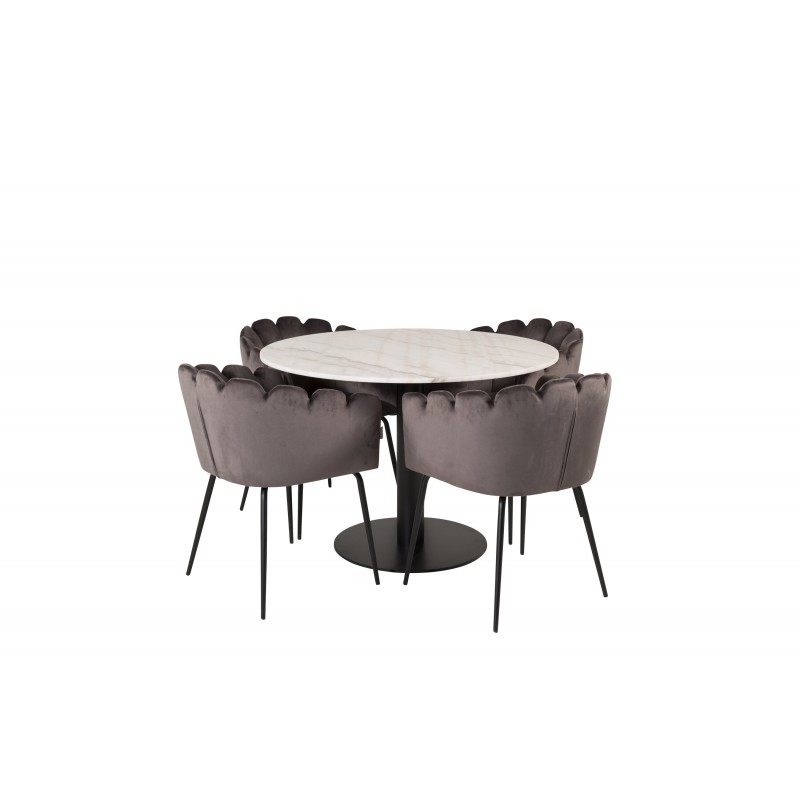Estelle Rundt Spisebordssæt  - Sort Grå og Hvid billede