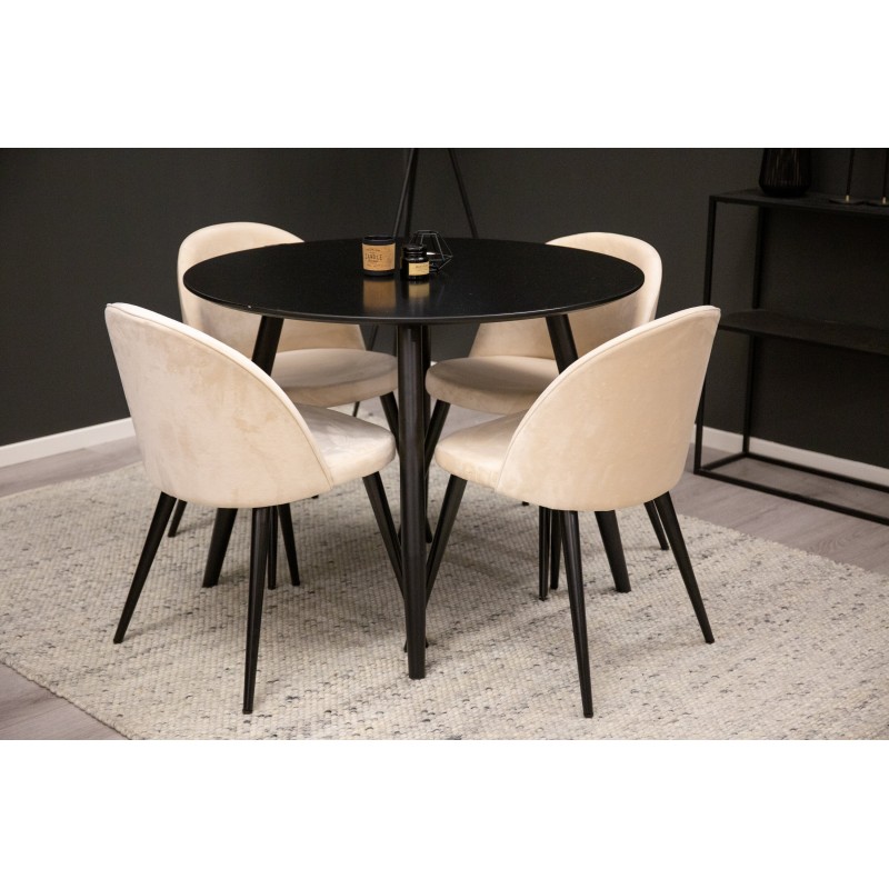 Rundt Spisebordssæt Plaza med stole i fløjl