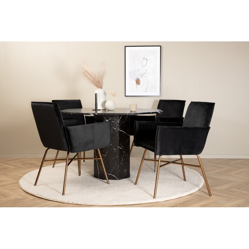 Marbs Rundt Spisebordssæt - Sort, Kobber og Natur