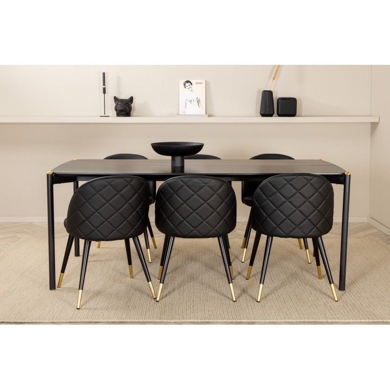 Pelle t Spisebordssæt - Sort og Messing