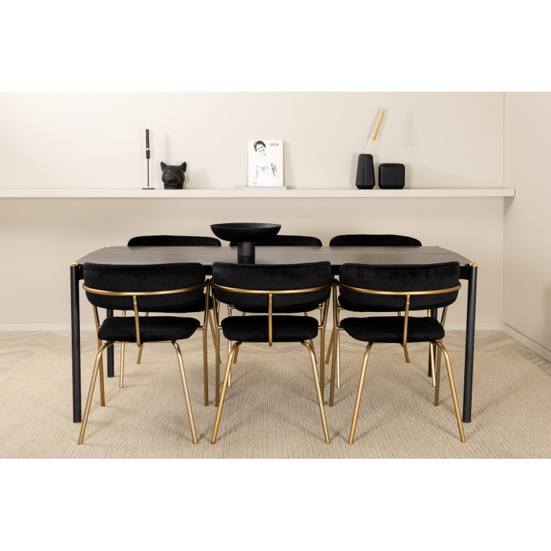 Pelle t Spisebordssæt - Sort og Messing