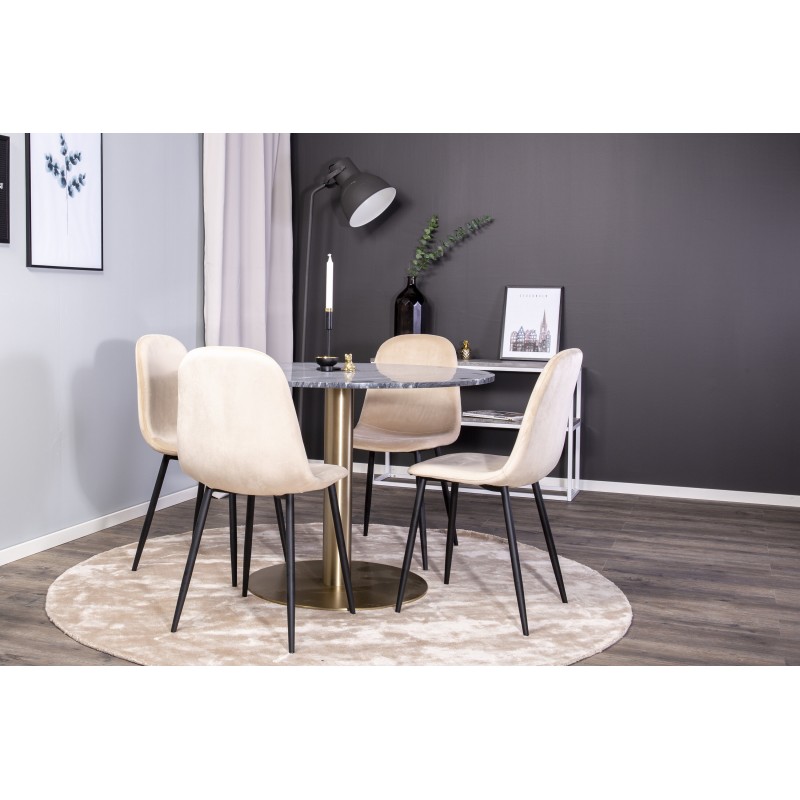 Estelle Rundt Spisebordssæt - Beige, Sort og Messing