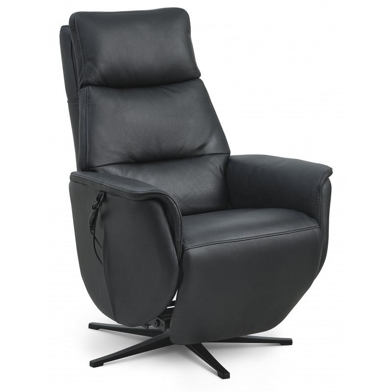 Nicolai Læder lænestol m. indbygget skammel og løftefunktion (med 3 Motor)