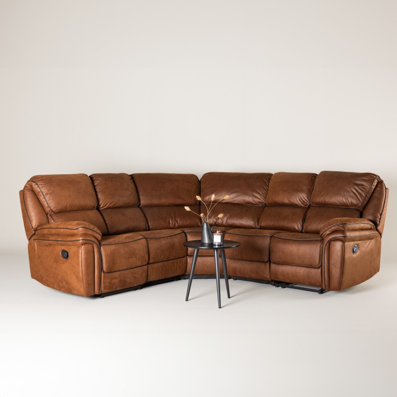 Christopher Recliner hjørnesofa  - Cognac - Ruskindsblød mikrofiber billede
