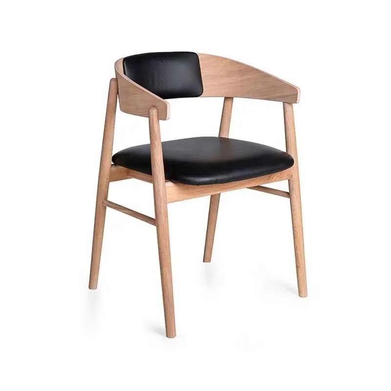 Maxwood spisebordsstol - eg hvidolie - Sort læder