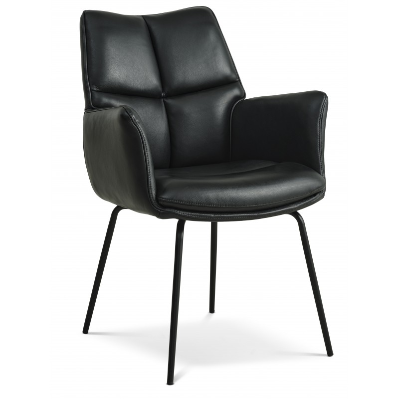 Lily Spisestuestol med armlæn - Sort læder