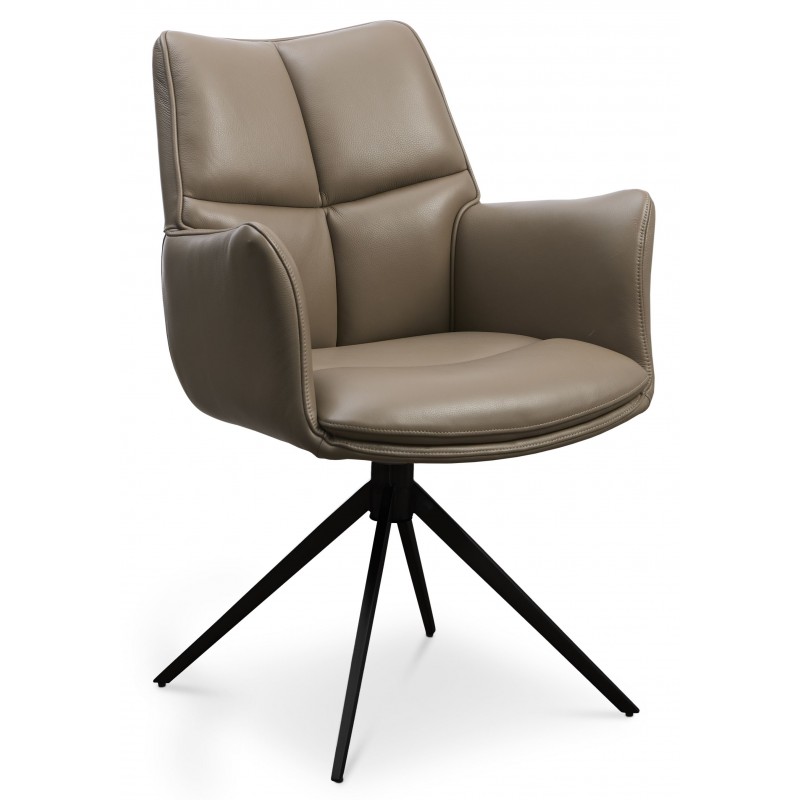 Lily Spisestuestol med Drejefunktion med armlæn - Sort stel - Nougat læder