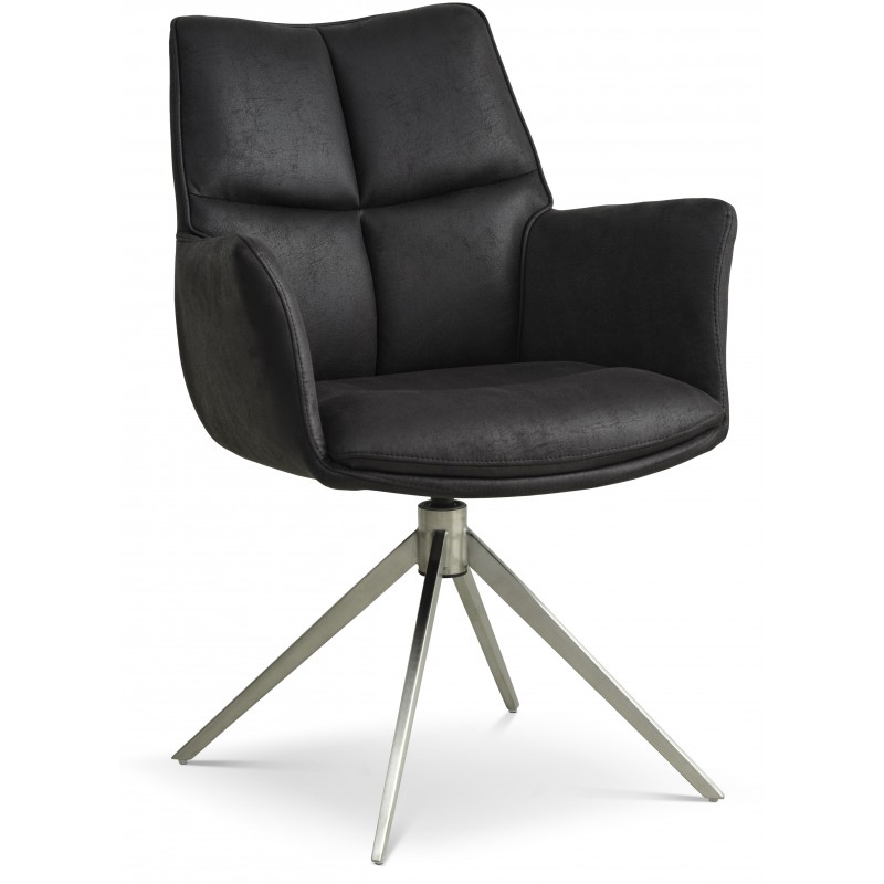 Lily Spisestuestol med Drejefunktion med armlæn - Krom stel - Micro læder