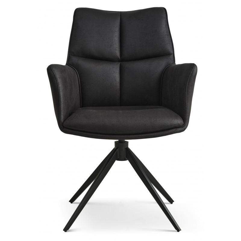 Lily Spisestuestol med Drejefunktion med armlæn - Sort stel - Micro læder
