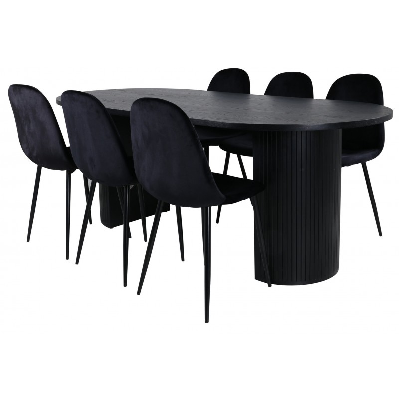 Bianca Oval Spisebordssæt 200 cm - Sort billede
