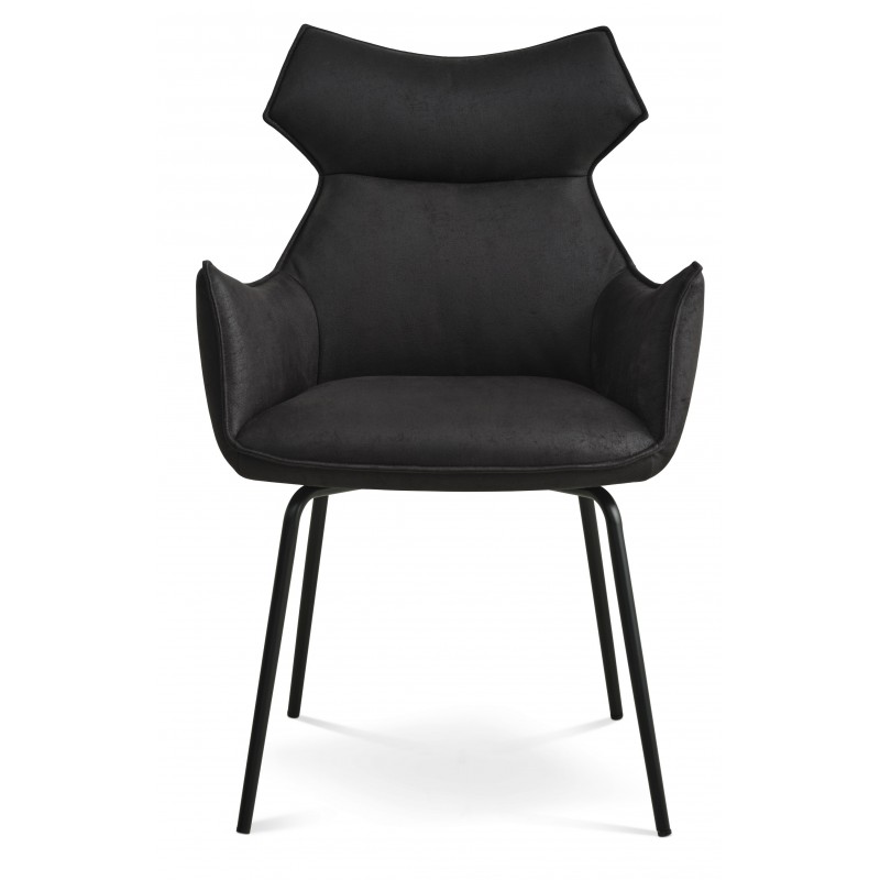 Liva Spisestuestol med armlæn - Sort stel - Onyx Black Bull microfiber læder