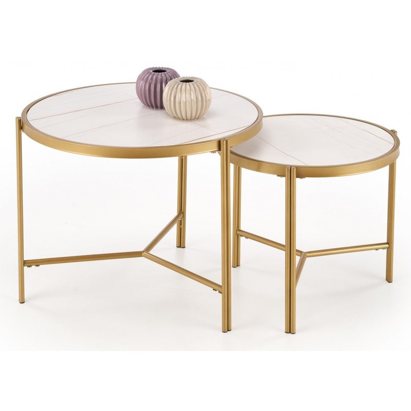 FATIMA sæt af to sofaborde, Hvid marmor / guld billede