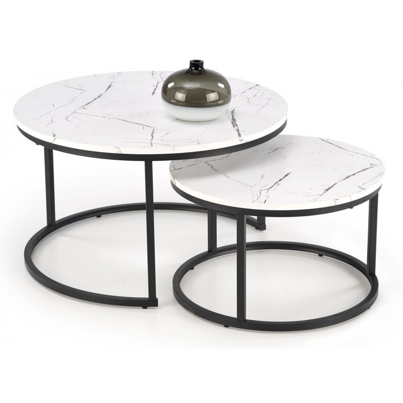 JAVA sæt af 2 sofaborde - Hvid marmorlook billede