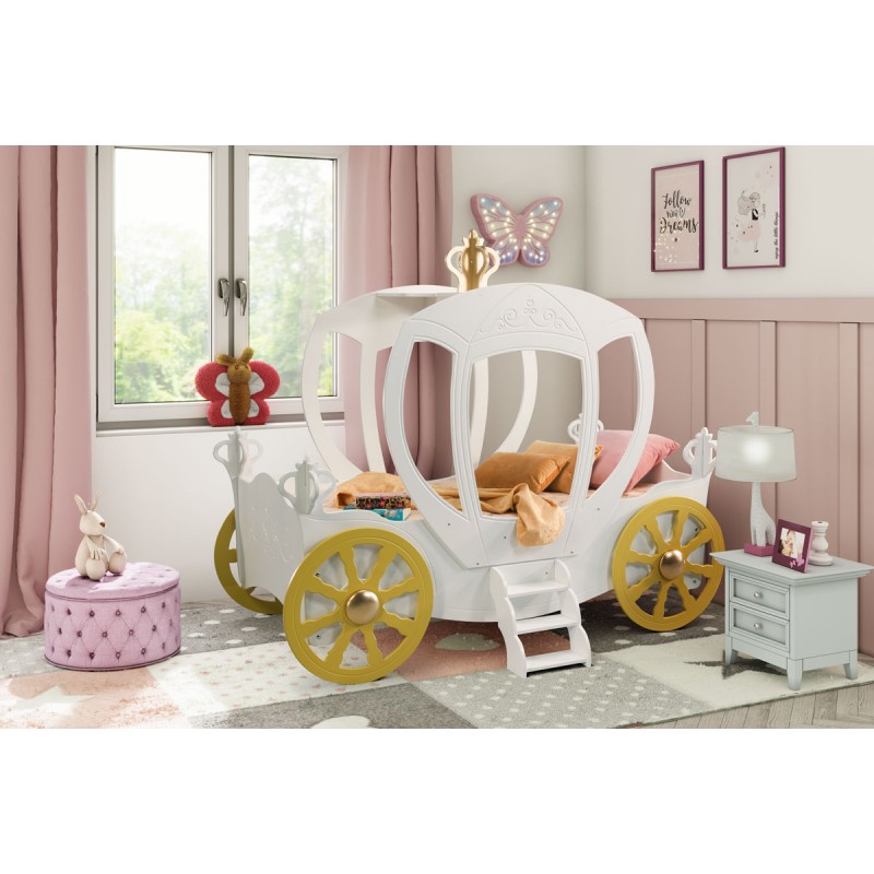 Prinsesse Carriage børneseng Hvid - med Madras 90 x 190 cm